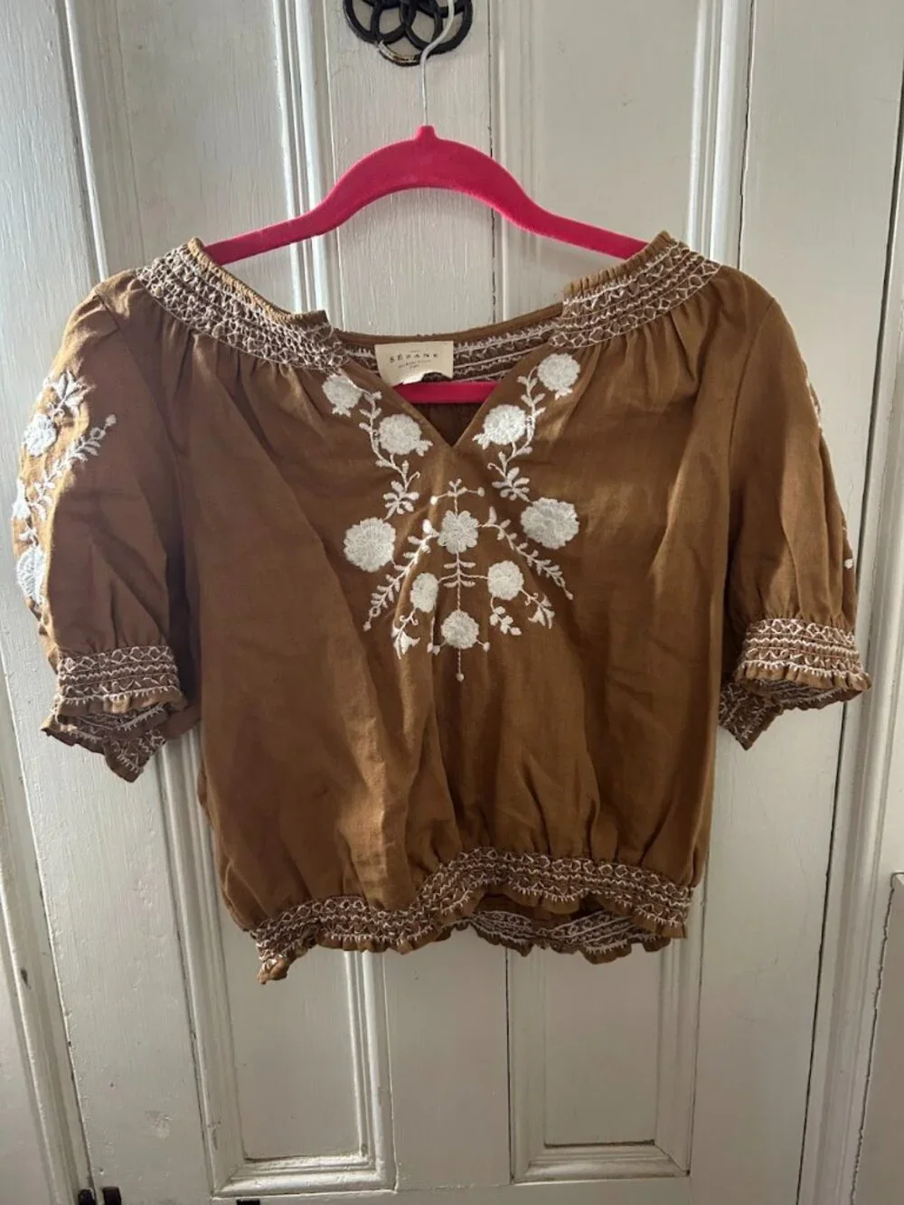 Sezane Marru Blouse in Camel Ecru Embroidery size 10 (FR 42) - Picture 2 of 4